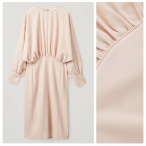 COS Beige Gathered Midi Dress